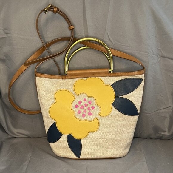 Floral Boho Bucket Top Handle Crossbody, Fossil, Amy, EUC - Picture 1 of 10